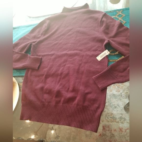 Amazon Essentials 100% Cotton Rolled Mock Neck Burgundy Sweater New W/Tags Sz.M - Picture 3 of 12